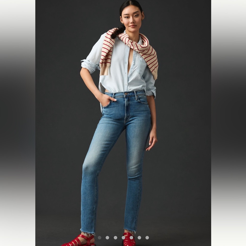 Mother The Dazzler mid-rise straight leg ankle fray Jean